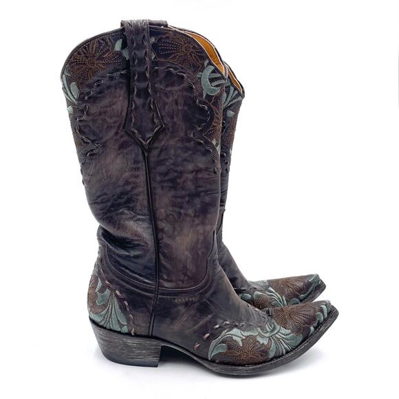 Old Gringo Shoes - Old Gringo Erin Boots Brown Blue Leather Embroidered Western Cowboy Sz 9